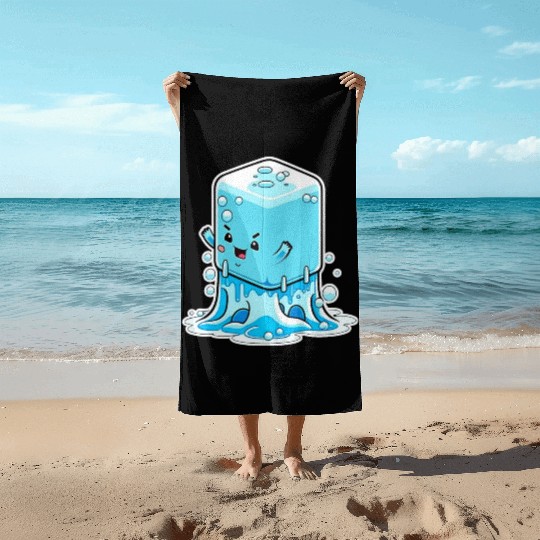 Cute happy kawaii melting ice Beach Towels