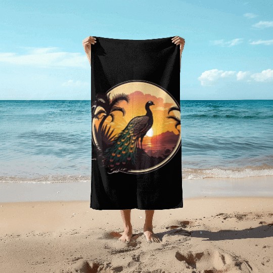 Peacock Sunrise: A Relaxing Journey into Serenity Beach Towels