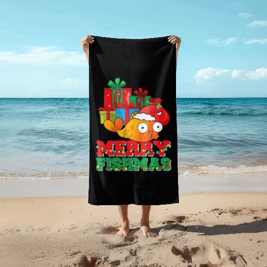 Merry Fishmas Christmas Fish Lover Fisherman Ugly Beach Towels