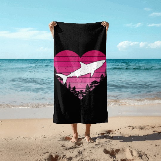 Shark Fish Lover Retro Vintage Heart Shark Valenti Beach Towels
