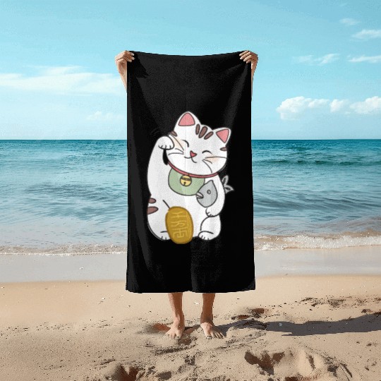 Lucky Cat Beach Towels