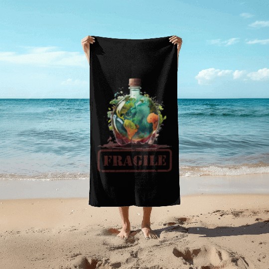 Fragile , Earth Day 2023 Planet Anniversary Beach Towels