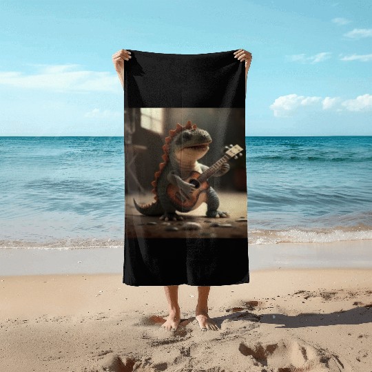 Mini dino cute music guitar acoustic concert Beach Towels