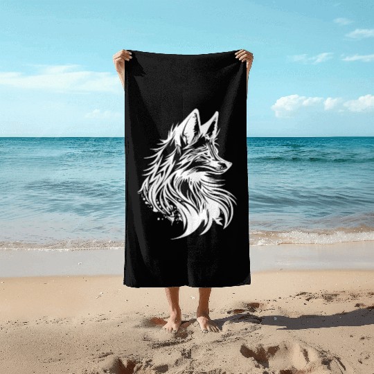 Little Cunning Fox Portrait Tattoo Ink Beach Towels