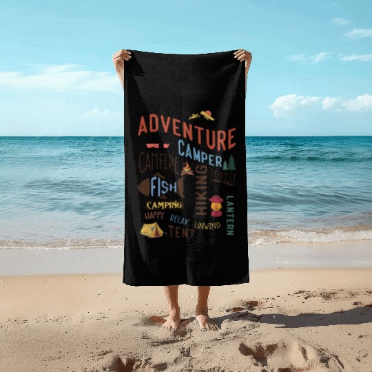 Campfire Hiking Unwind Camping Relax forest fish Beach Towels