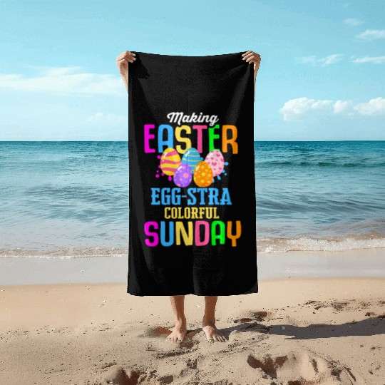 Easter Colorful Egg Dye Rabbit Egg Hunt Beach Towels