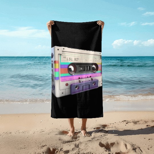 80s Music Cassette Tape : 3D, Neon, 80s songs Beach Towels