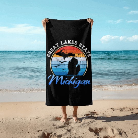 Michigan The Great Lakes State Beach Towels