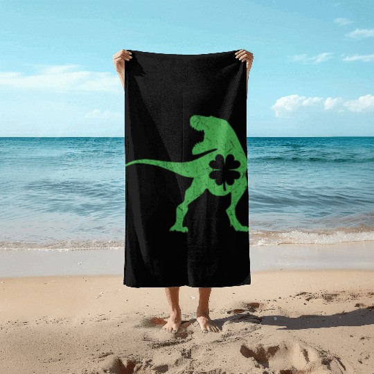 Tyrannosaurus T Rex Dinosaur St Patricks Day Irish Beach Towels