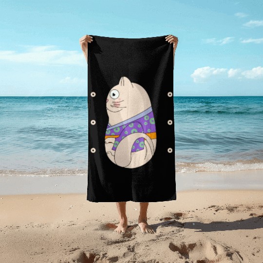 Cute Japanese Cat Side View Open Eyes Beach Towels