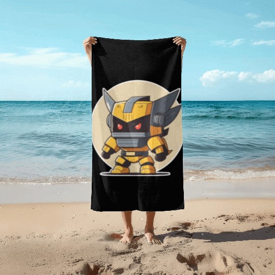 Ninja warrior mech robot kawaii illustration Beach Towels