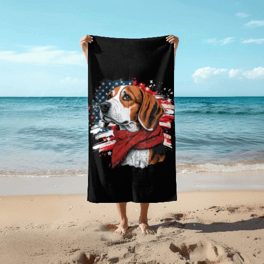 America USA Flag 4th Of July American Dog Lover Beach Towels