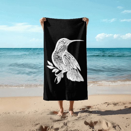 Exotic Tattoo Hummingbird Tribal Style Wings Beach Towels