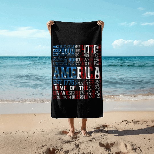 Patriotic Veteran USA Flag American Memorial Day Beach Towels