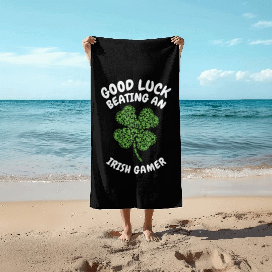 St. Patrick's Day Gaming Shamrock Gamer Video Beach Towels