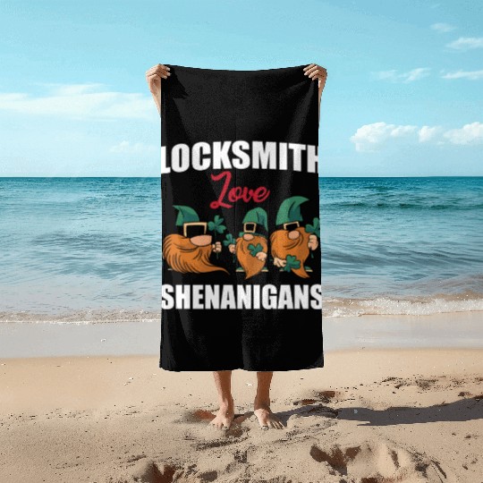 Locksmith Love Shenanigans St. Patricks Day Gnomes Beach Towels