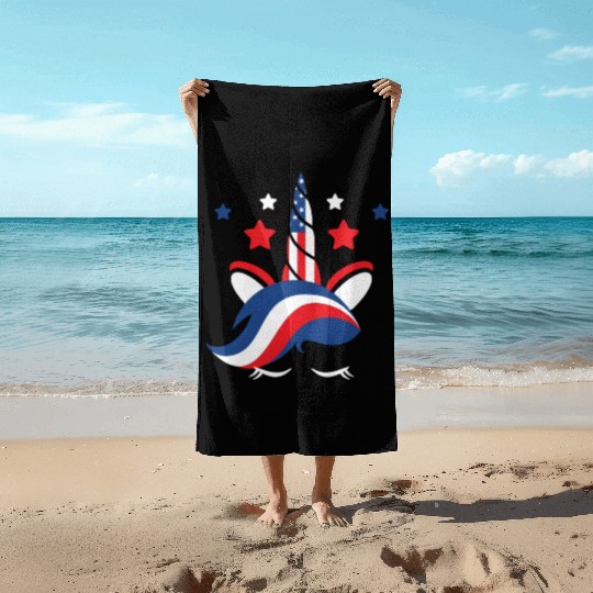 Patriotic America USA Flag 4th Of July Unicorn Beach Towels