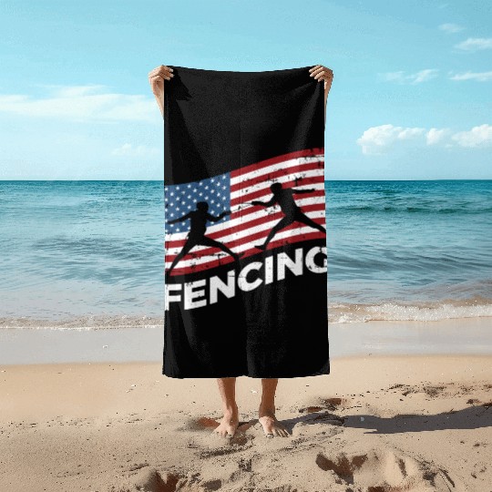 Fencing Usa Flag Fencer Patriotic Beach Towels