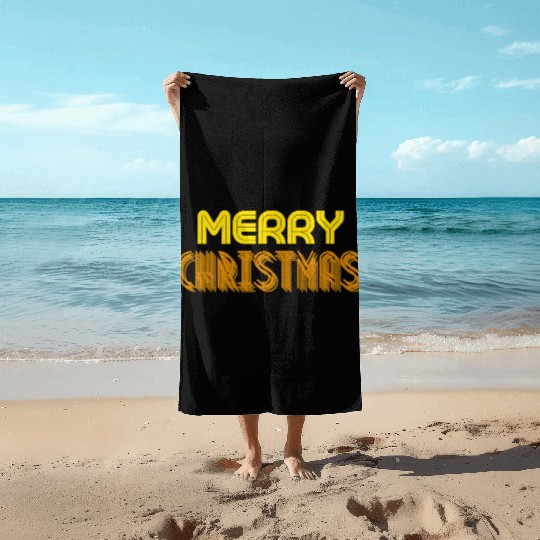 Merry Christmas Yellow Neon Colors Beach Towels