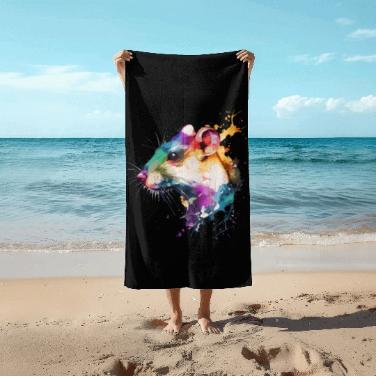 Watercolor Rat Cute Colorful Pet Rat Rodent Lover Beach Towels