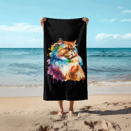 Watercolor Persian Cat Colorful Persian Cats Lover Beach Towels