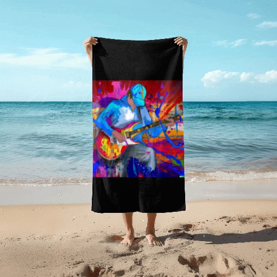 Guitar Player Graffiti Art Beach Towels