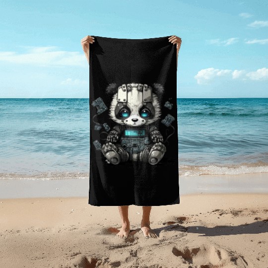 Cute cyber panda Beach Towels