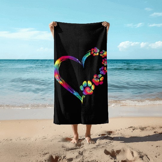 Dog Mom Dad Puppy Love Dogs Paw Print Heart Beach Towels