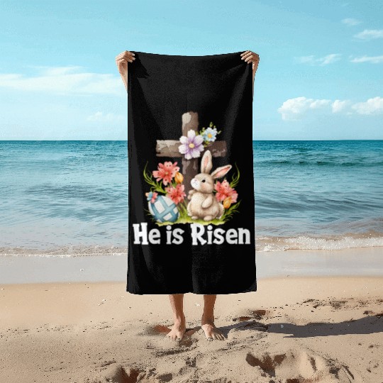 He Is Risen Cute Bunny Christianity Cross Beach Towels