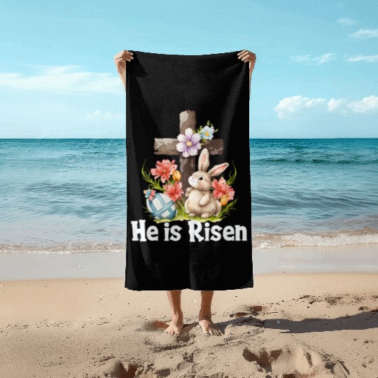 He Is Risen Cute Bunny Christianity Cross Beach Towels