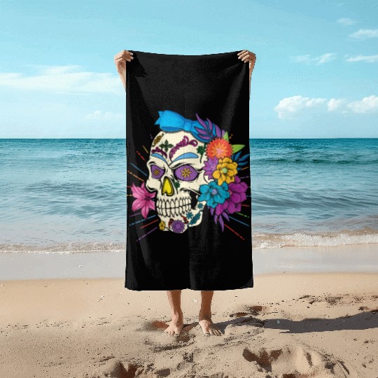 Floral Dia De Los Muertos LGBTQ LGBT Pride Month Beach Towels