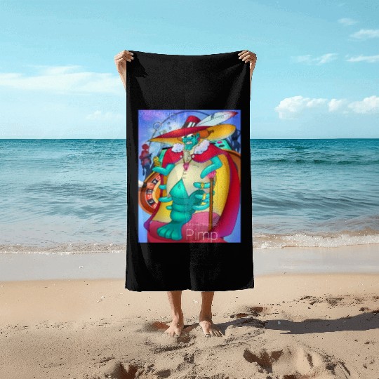 Cornbread Shrimp Da' Pimp (green) Beach Towels