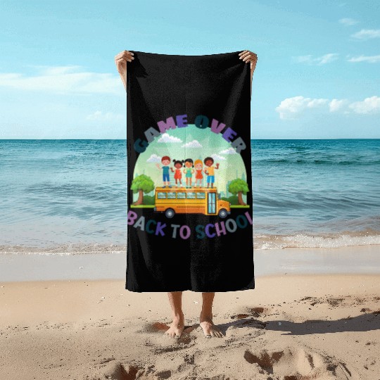 game over back to school Beach Towels