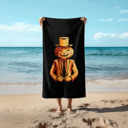 Realistic Jack O Lantern Pumpkin Man In Suit Beach Towels