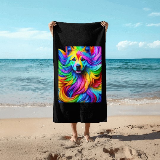 Labrador Retriever with rainbow splashes of colors Beach Towels