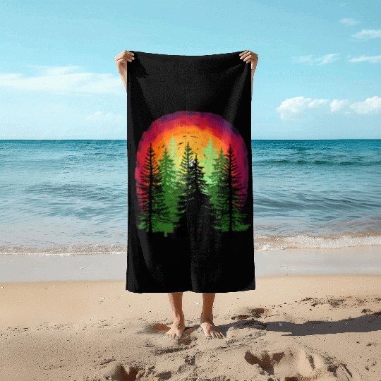 Forest sunrise sunset nature trees Beach Towels