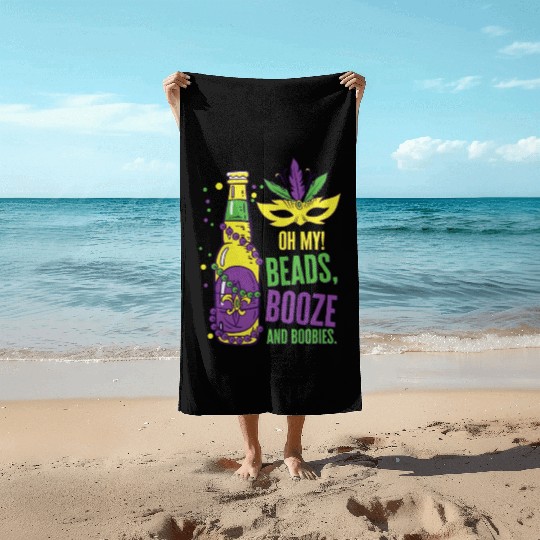 Mardi Gras Carnival Mask Beer Beads Boobies Beach Towels