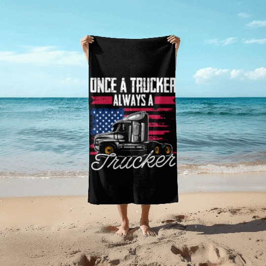 Truck Driver Us Flag Old Man Trucker Beach Towels