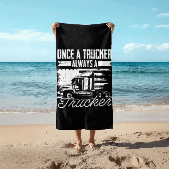 Truck Driver Us Flag Old Man Trucker Beach Towels