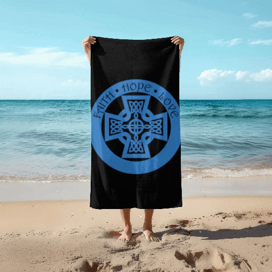 Timeless Celtic Cross With Faith Hope Love Beach Towels