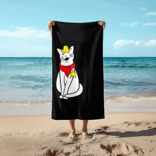 meowdy cat partner Beach Towels
