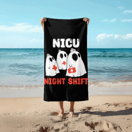NICU Night Shift Spooky Halloween Beach Towels