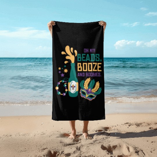Mardi Gras Carnival Mask Beer Beads Boobies Beach Towels