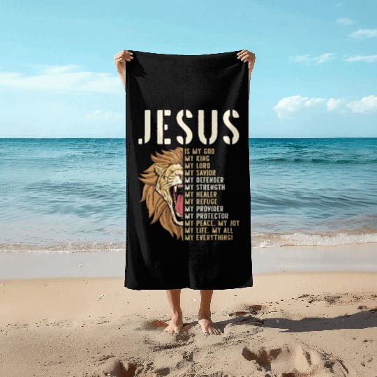 Jesus Is My God Lion Of Judah Christian Religious Beach Towels