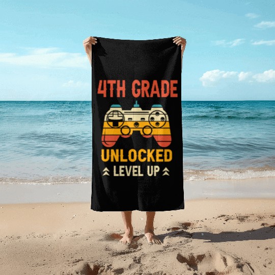 4th Grade Unlocked Level Up Video Gamer Beach Towels