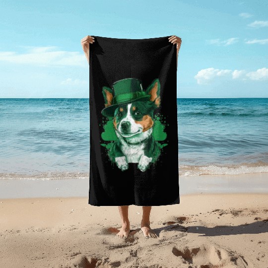 Lucky Pup St. Patricks Day for Dog Lovers. Beach Towels