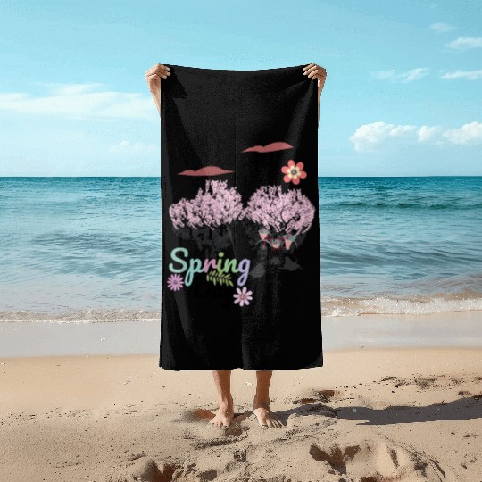 Seasons Greetings for Spring, Happy Spring Graphic Beach Towels