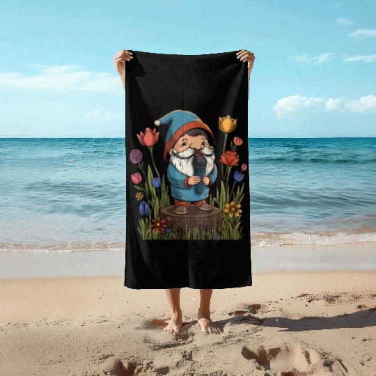 Singing Garden Gnome Design for a Garden Dwarf Fan Beach Towels