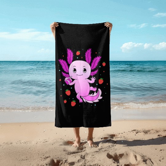 Pastel Gothic Aesthetic Axolotl Strawberry Milk Beach Towels