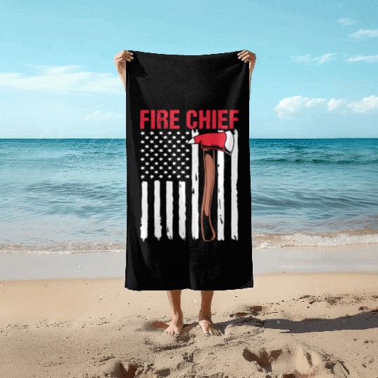 American Flag Patriotic Firefighter Fire Chief Beach Towels